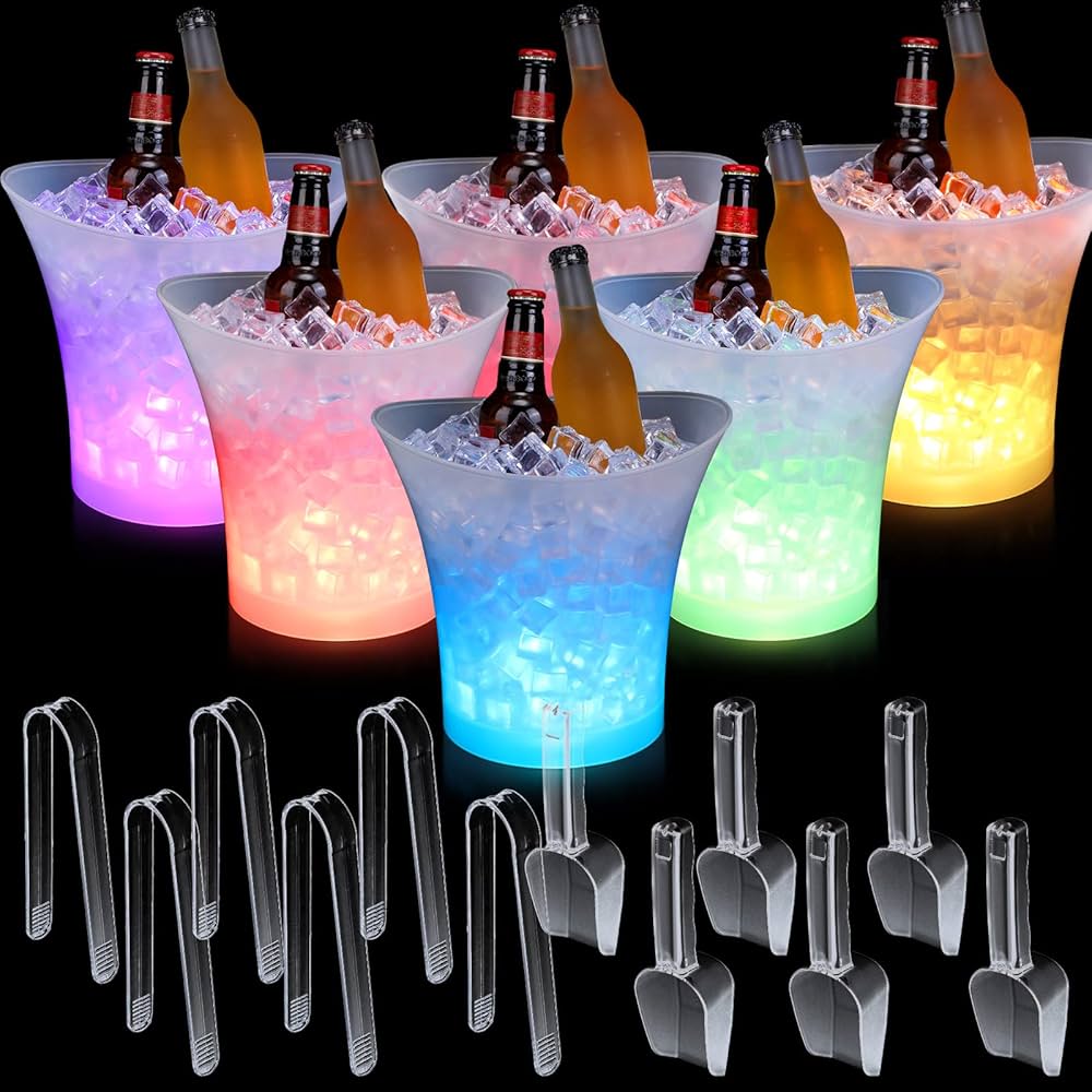 18 Pcs LED Ice Bucket Bulk with Scoop and Clip 5 L Ice